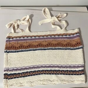 POL Cream and Brown Knit Tank Top